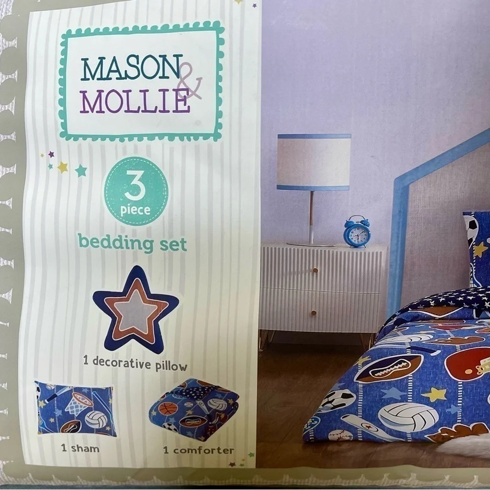 Mason & Mollie Sports 3 Piece Kids Boys Bedding Set Comforter Twin Twin XL NWT